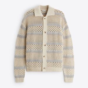 Zara grey blue and cream striped knit cardigan small